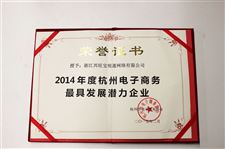 兴旺宝明通荣获“2014年度杭州电子商务具发展潜力企业”